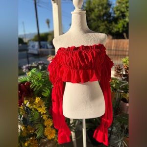 Othr Red Off-Shoulder Ruffle Crop Top